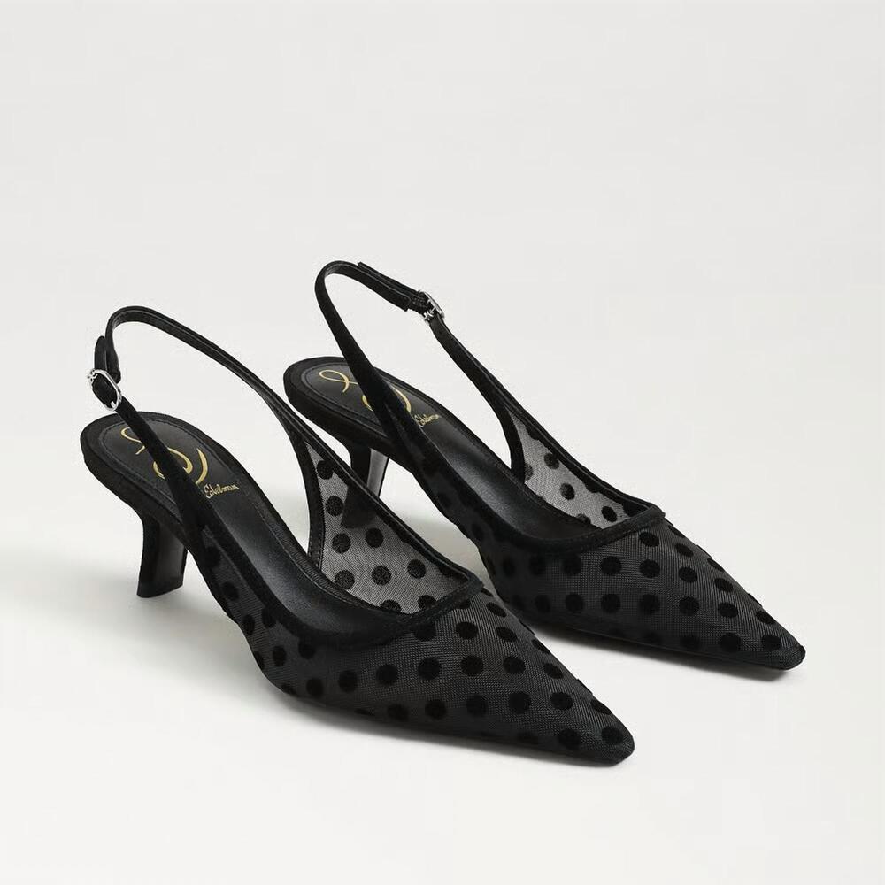 NEW SAM EDELMAN women's bianka slingback pump in black polka dot mesh